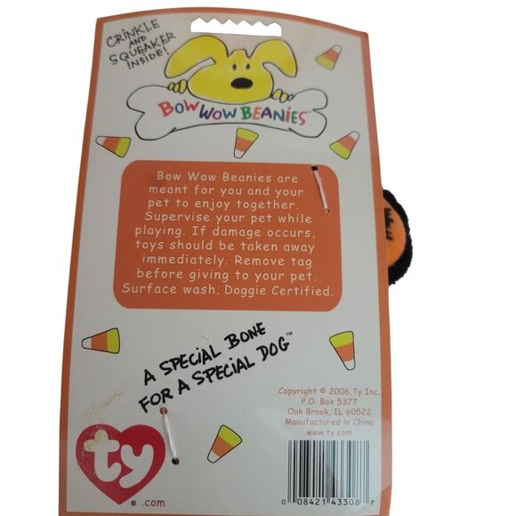 Ty Bow Wow Beanies Bone Dog Toy Halloween Crinkle Squeaker Skull Cat Witch NEW - Picture 5 of 5